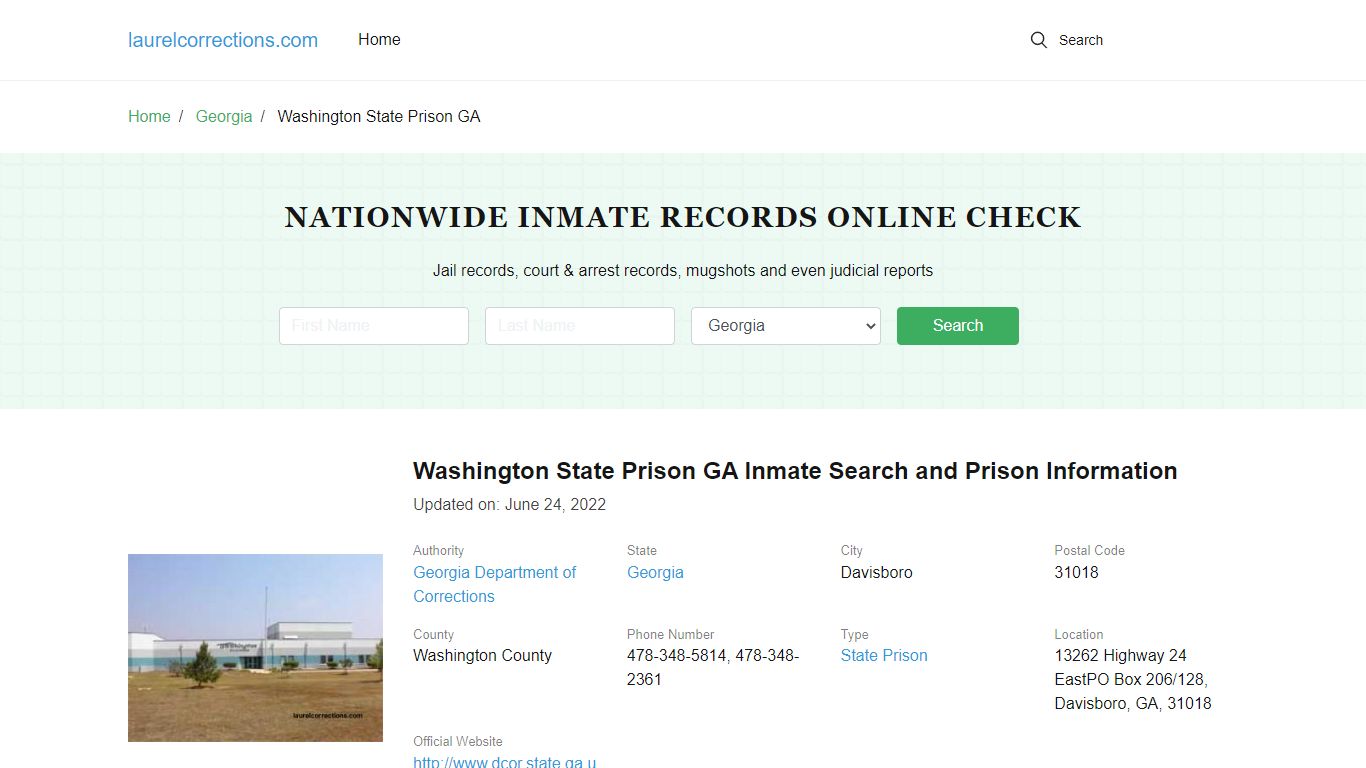 Washington State Prison GA Inmate Search, Visitation, Phone no ...