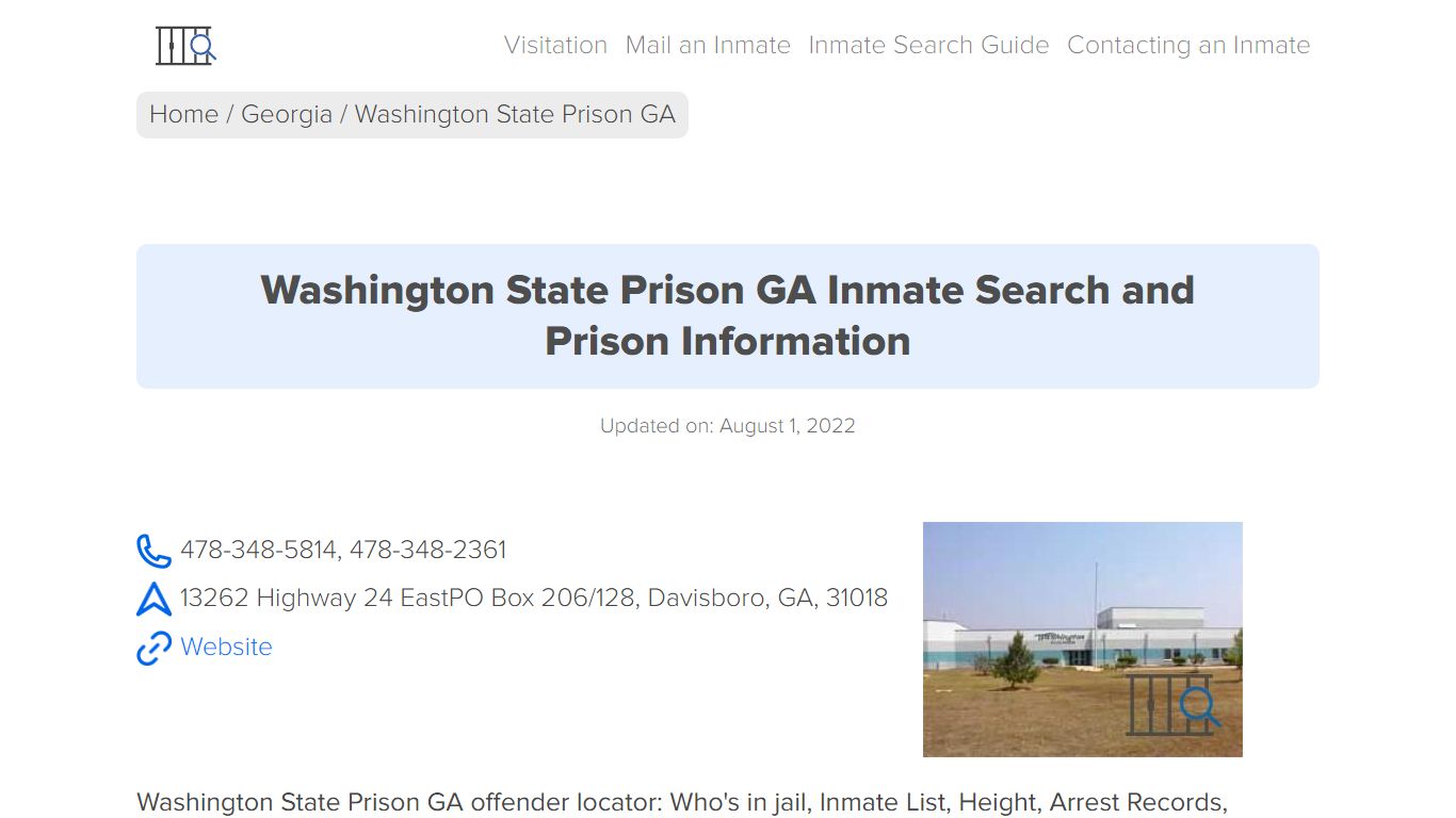 Washington State Prison GA Inmate Search, Visitation, Phone no ...